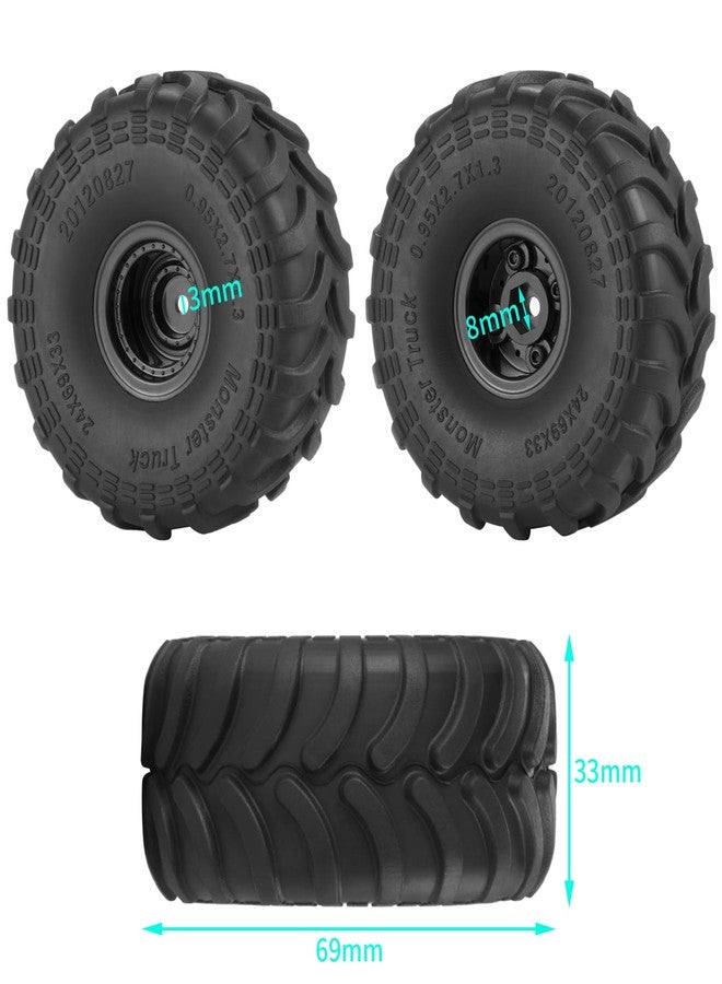 RCHUBAM 1.0" Wheel and Tire Set 4Pcs 69mm * 33mm Large Sticky Crawler Tires with Wheels for 1/18 TRX4M TFMS FCX24 1/24 Scale RC Crawler Car Axial SCX24 Upgrade Wheels - Image 2